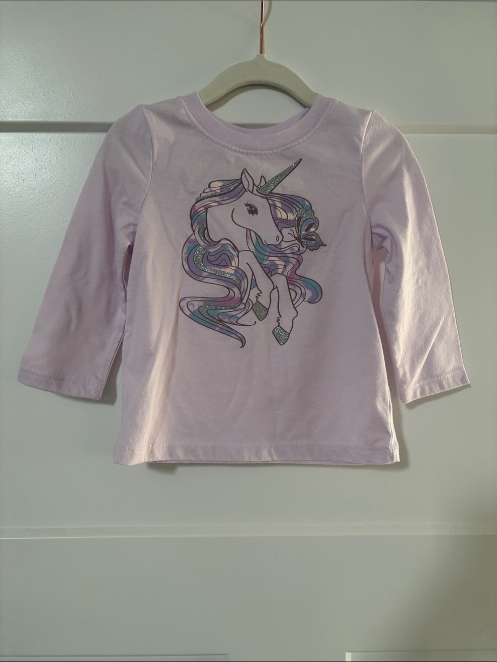 Cat & Jack Baby Girls' Light Pink Unicorn Long Sleeve Top Glitter 18 Months